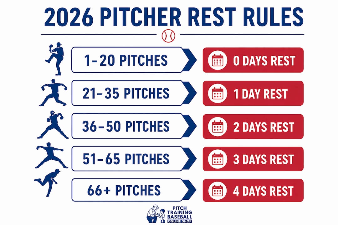Infographic outlining 2026 youth pitcher rest rules