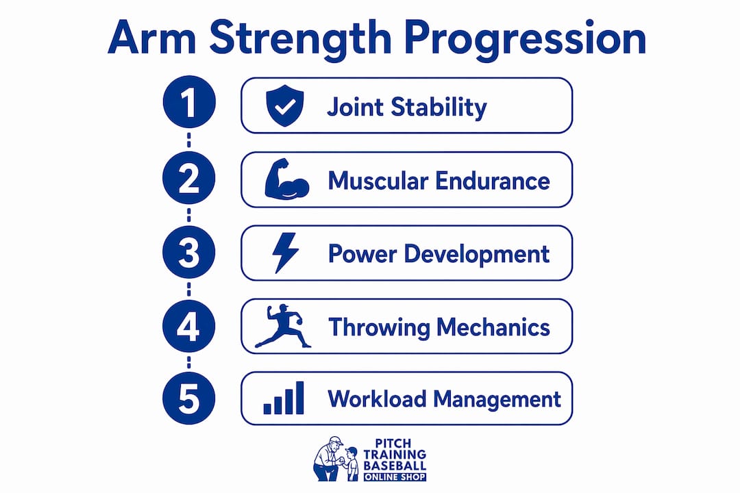 Infographic outlining arm strength development steps