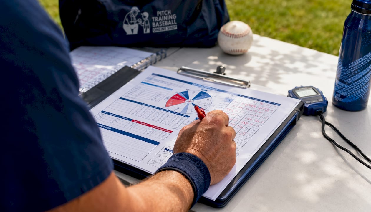 Pitch count chart with coach's hand pointing