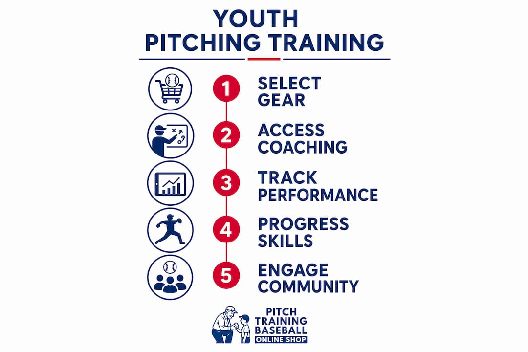 Infographic showing steps in youth pitching training via e-commerce