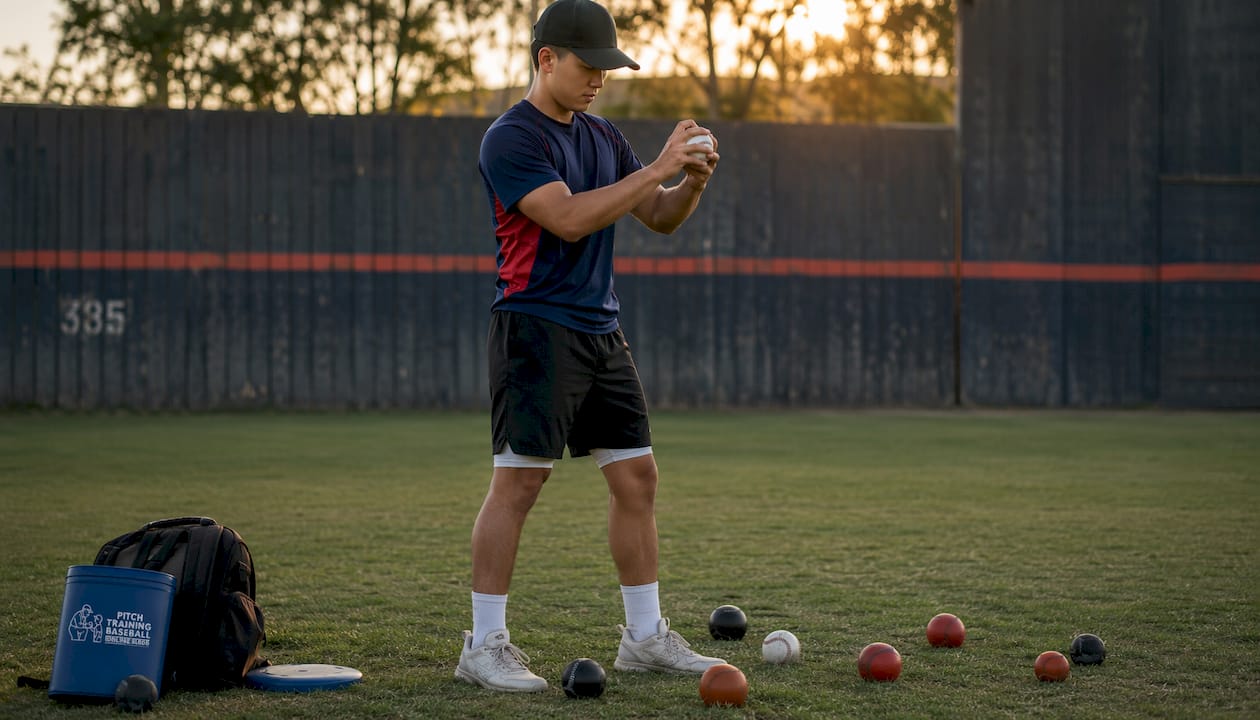 Young athlete holding weighted baseball indoors