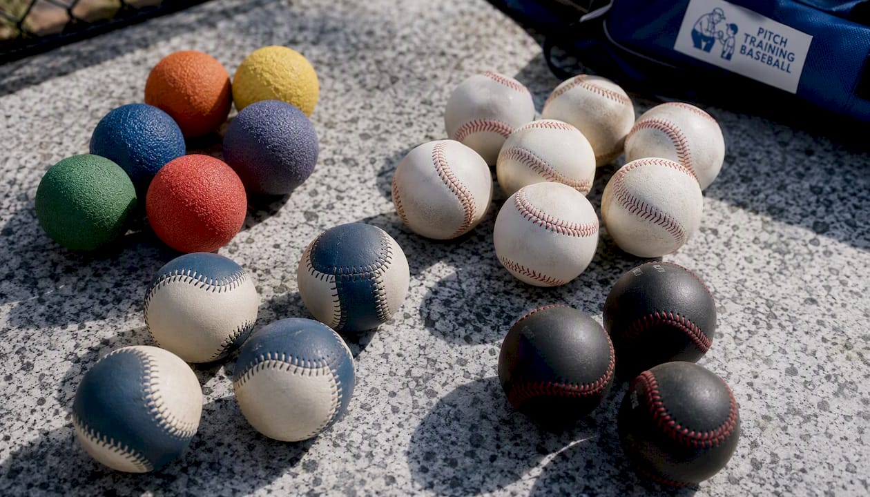 Close-up on diverse training baseball balls