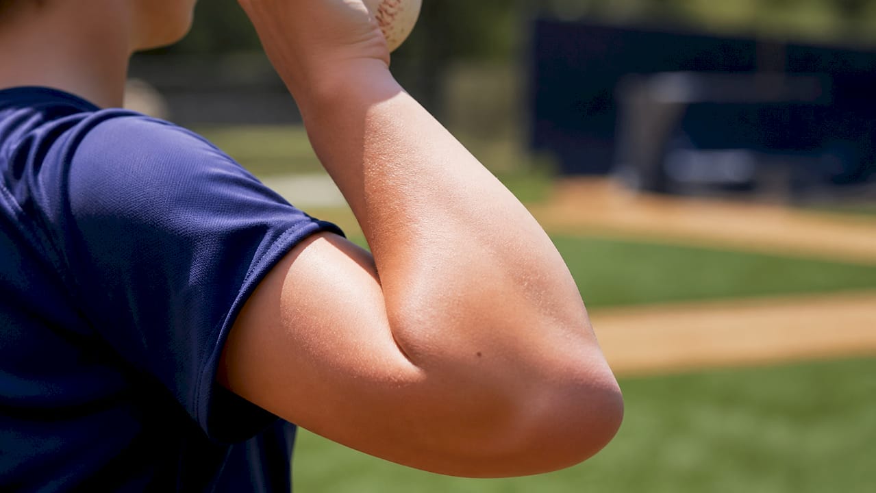 Close-up of youth pitcher's inner elbow