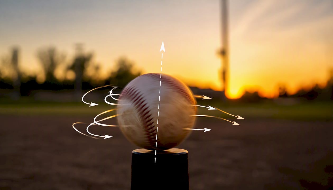 Spinning baseball demonstrating Magnus effect forces