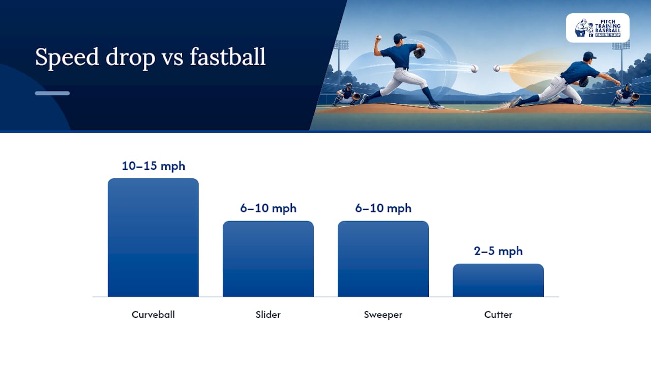 Comparison diagram of slider, curveball, cutter, and sweeper pitches