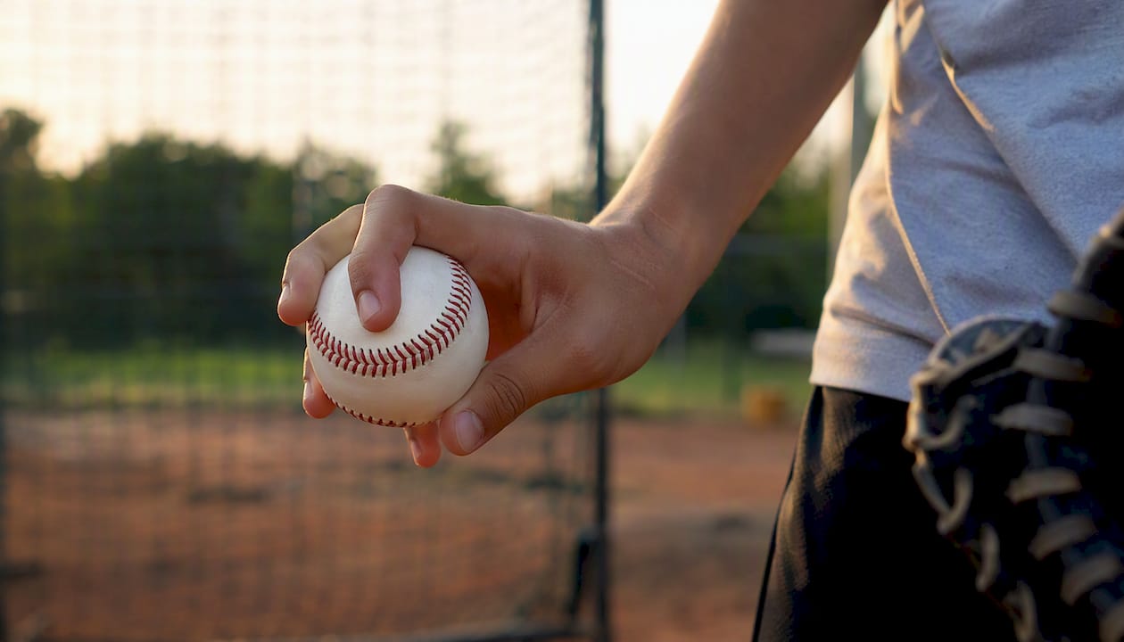 Close-up of four-seam fastball grip