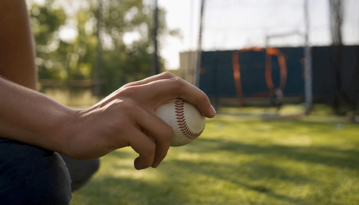 Two-seam fastball grip close-up