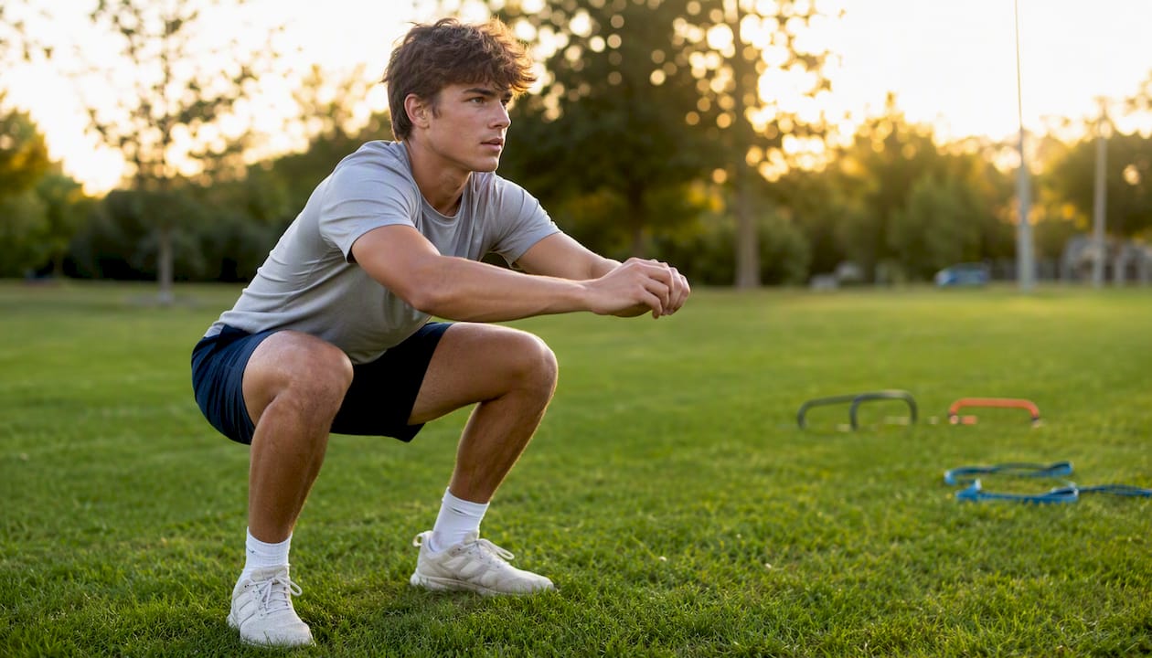 Youth athlete doing bodyweight strength workout