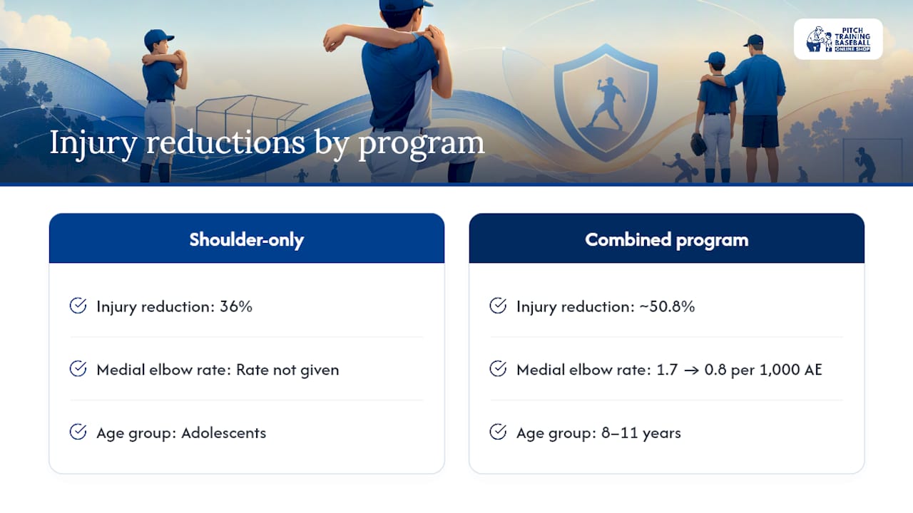 Infographic comparing youth pitcher injury reduction stats