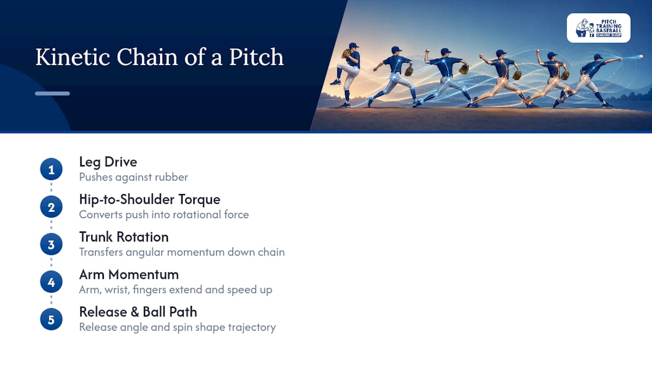 Diagram of kinetic chain and torque in youth pitching