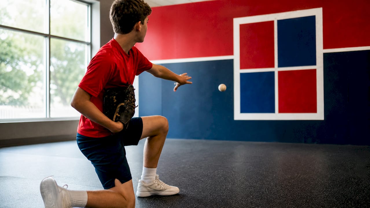 Youth player practicing quiet strike zone drills indoors