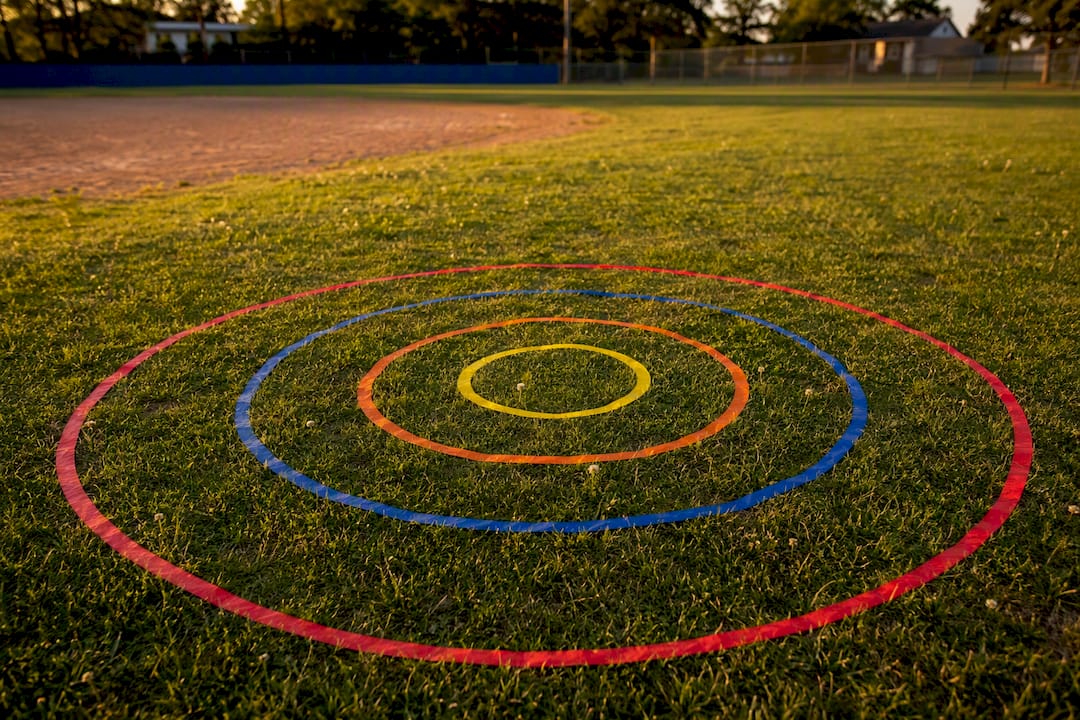 Concentric bullseye targets on baseball field
