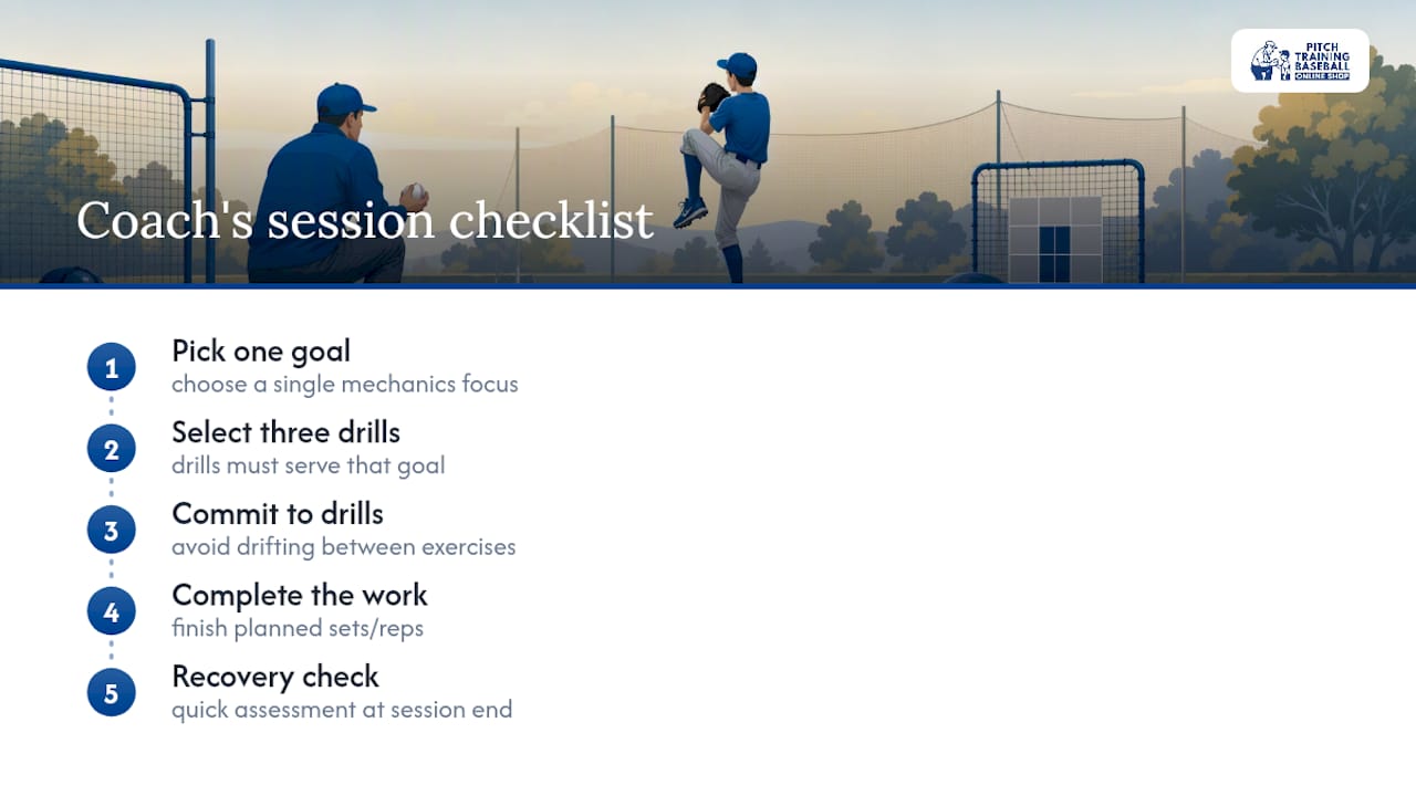 Solo pitching session sequence checklist