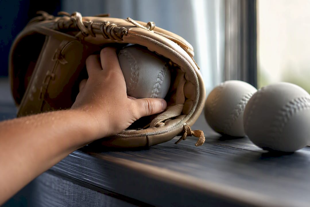 Youth glove holding soft training ball