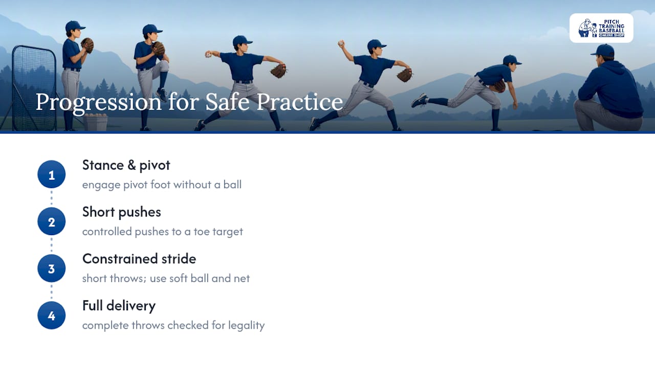 Four-stage pitching footwork progression