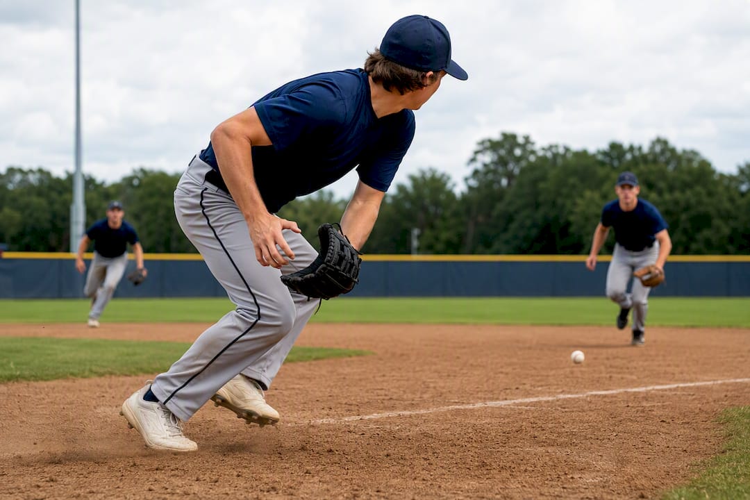 Left-handed pitcher fielding a bunt