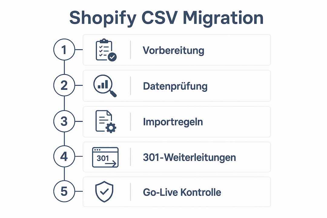 Step-by-step infographic for migration with Shopify CSV