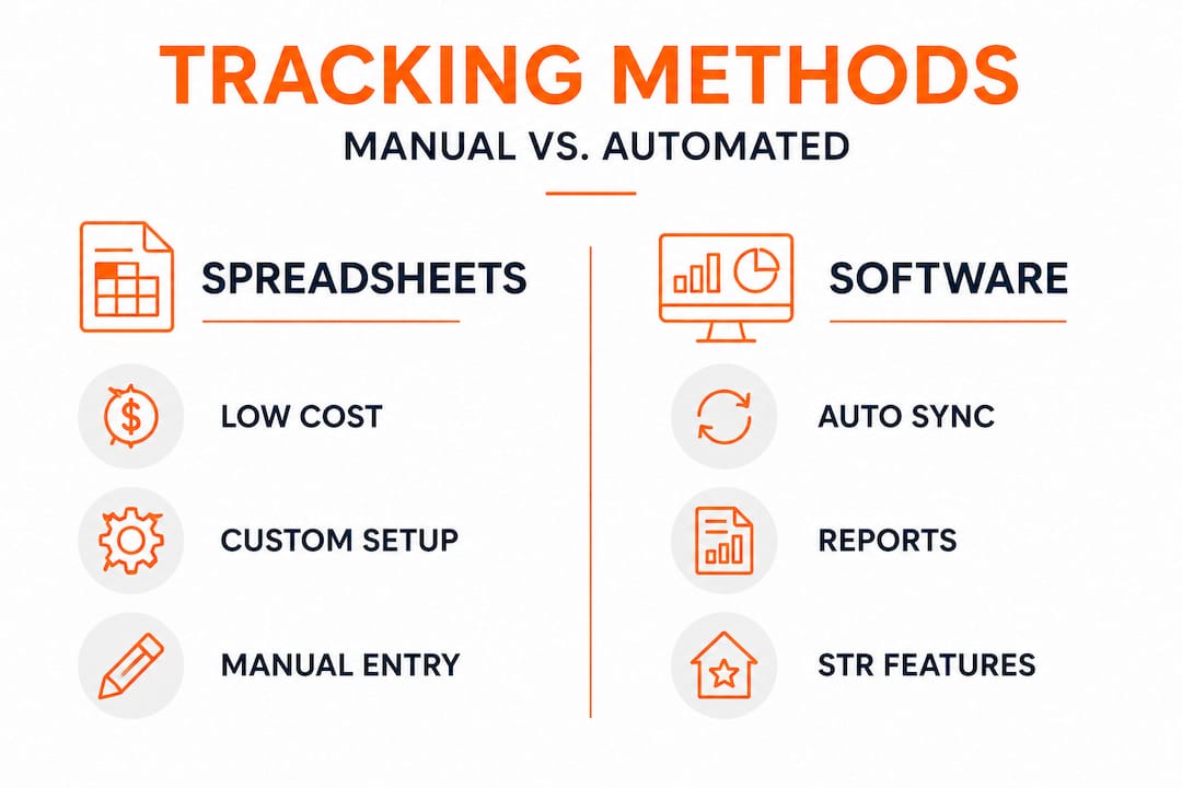 Infographic comparing spreadsheets and software for rental tracking