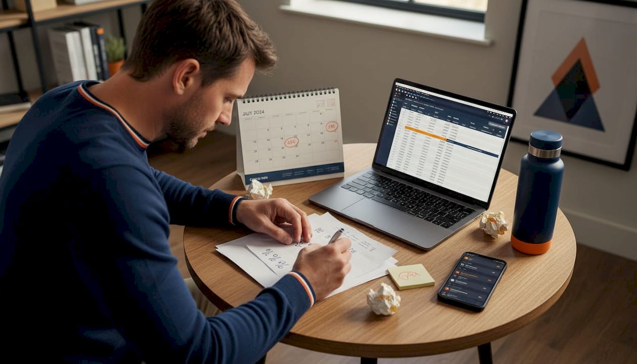 Man calculating occupancy rate and taking notes