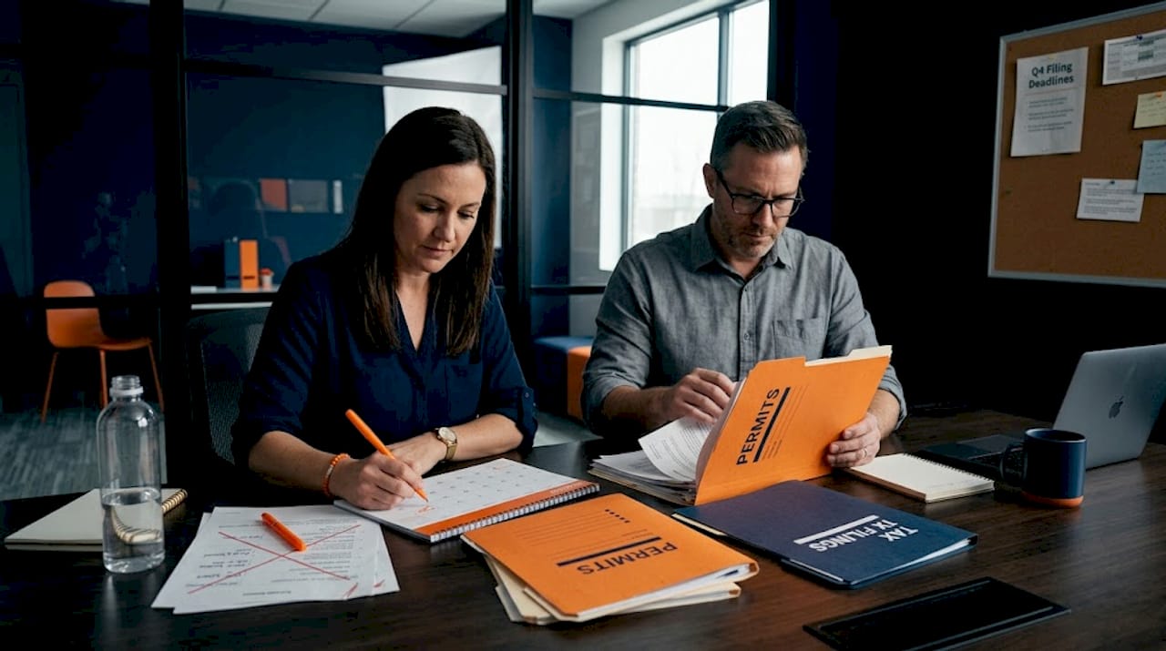 Managers organizing permit and tax documents