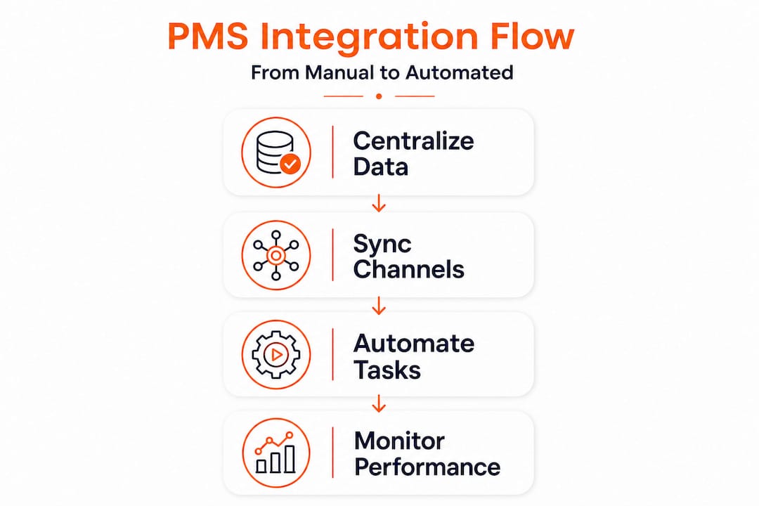 Infographic shows steps of PMS integration flow