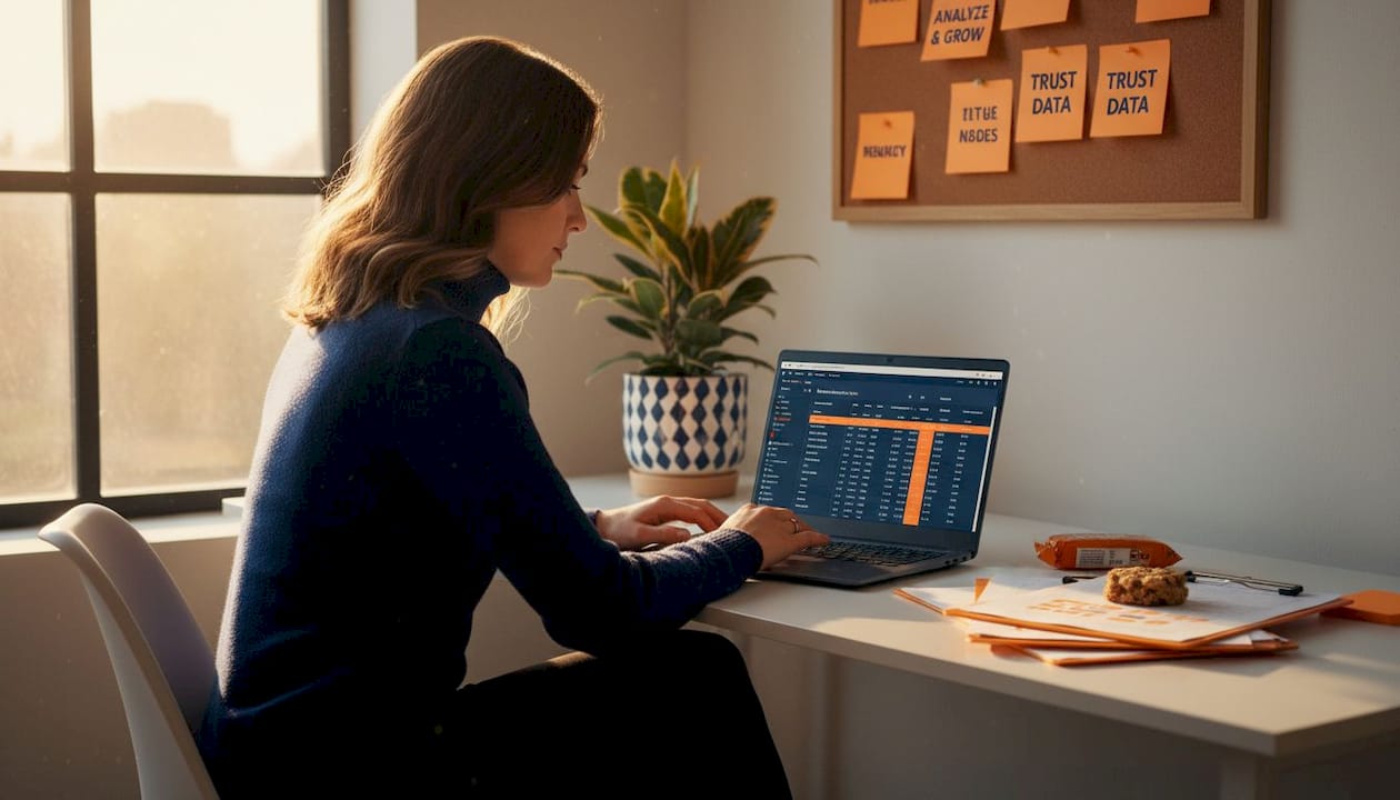 Analyst entering real estate data at home office
