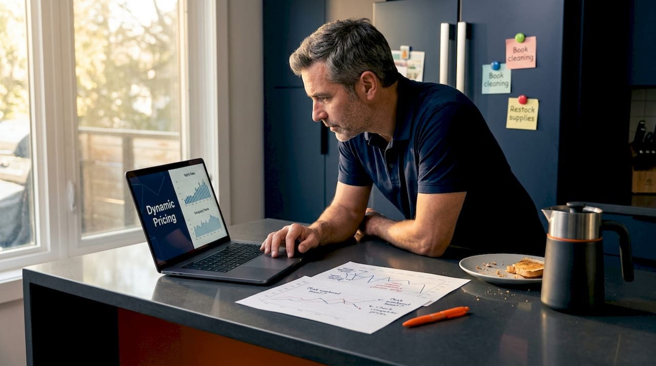 Operator adjusting dynamic rental pricing in kitchen