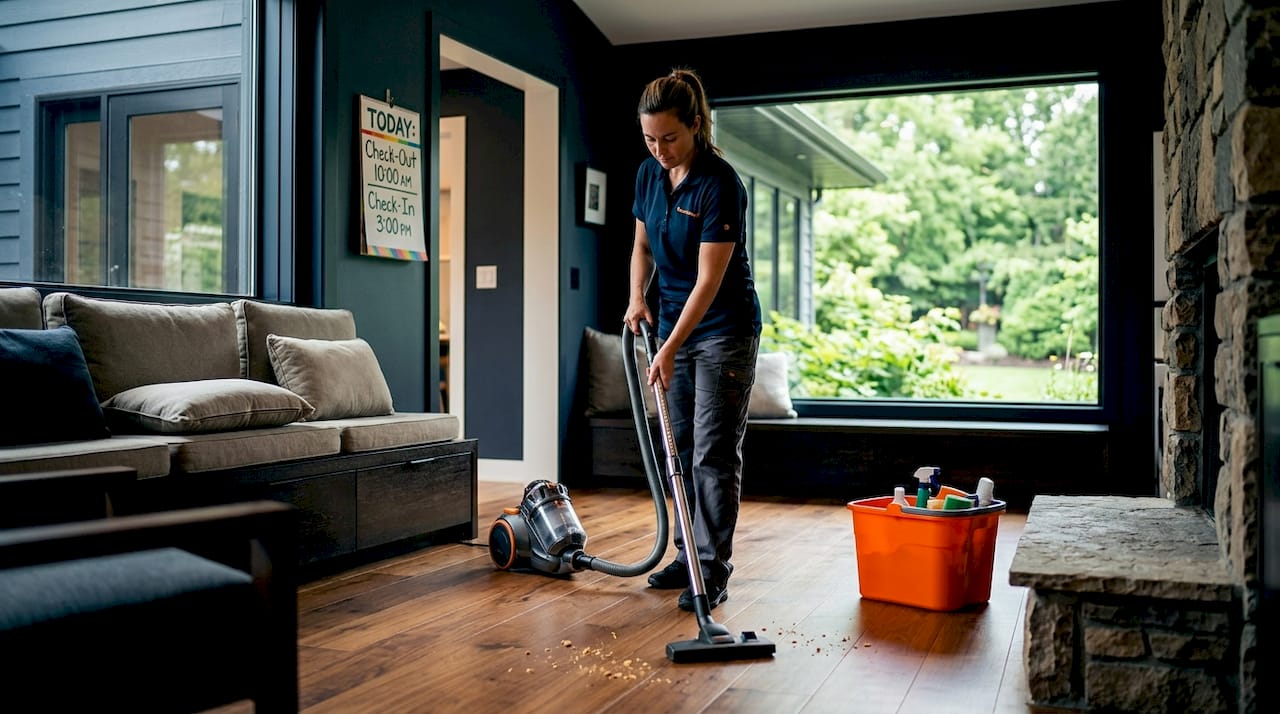 Cleaning crew preparing vacation rental between guests