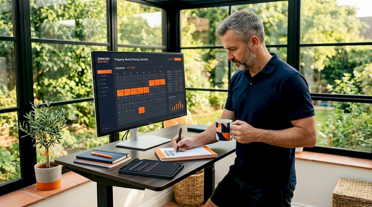 Owner reviews dynamic pricing calendar at desk