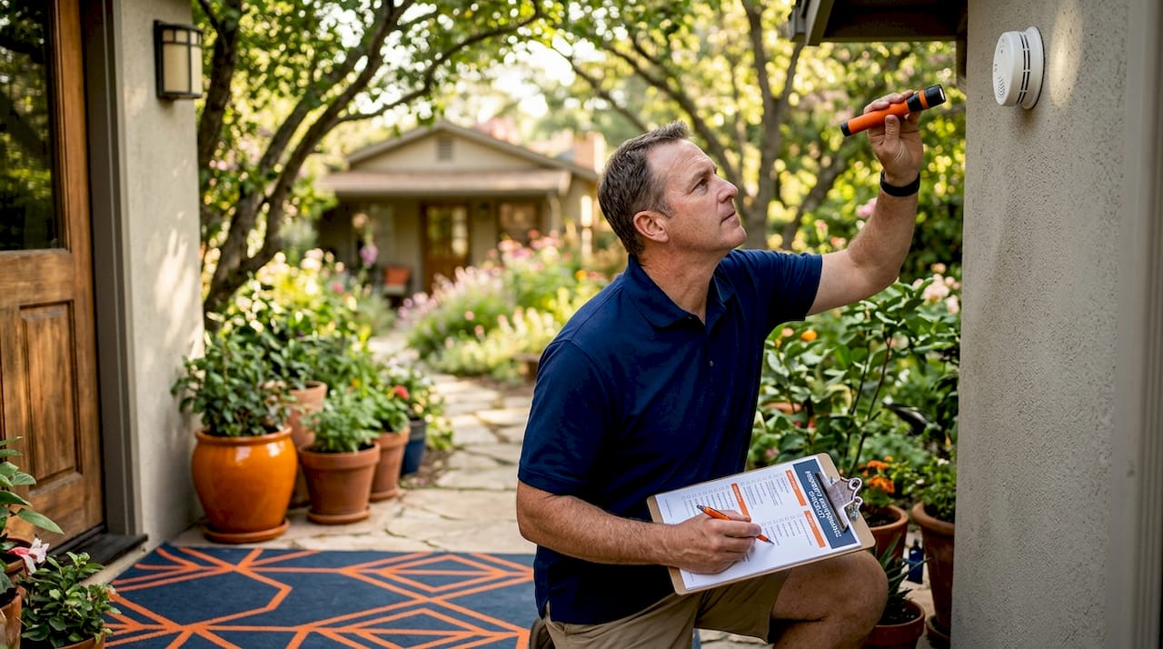 Manager using checklist during rental property inspection