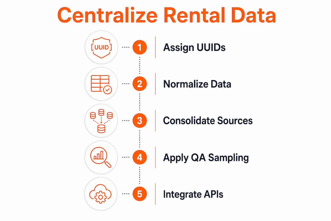 Infographic showing five key steps for centralizing rental data