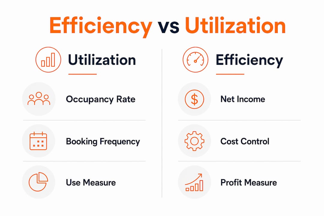 Infographic comparing rental efficiency and utilization