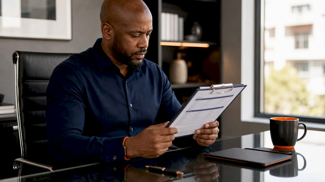 Hands holding property vacancy report on clipboard