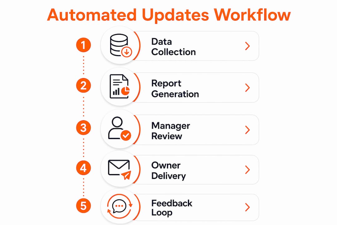 Infographic illustrating automated owner update workflow steps