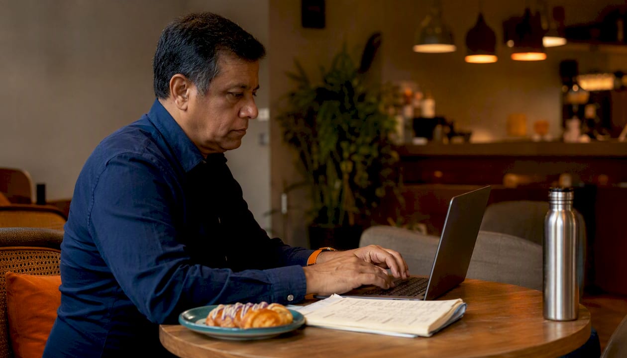 Man analyzing OTA fees on laptop
