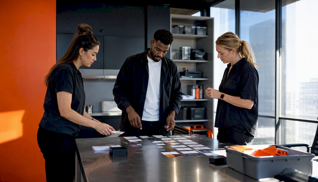 Hands organizing inventory system components