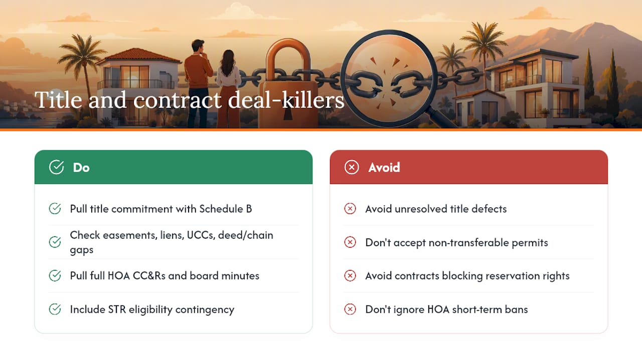 What title and contract issues can kill an STR portfolio deal? — overview diagram