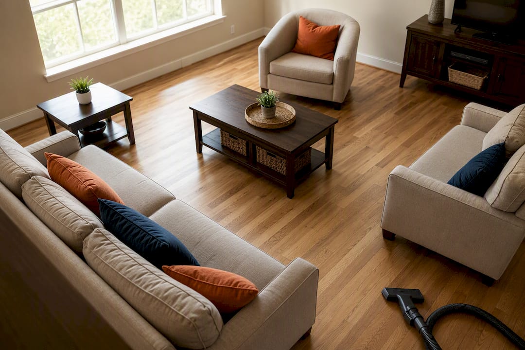 Furniture arranged with space for cleaning