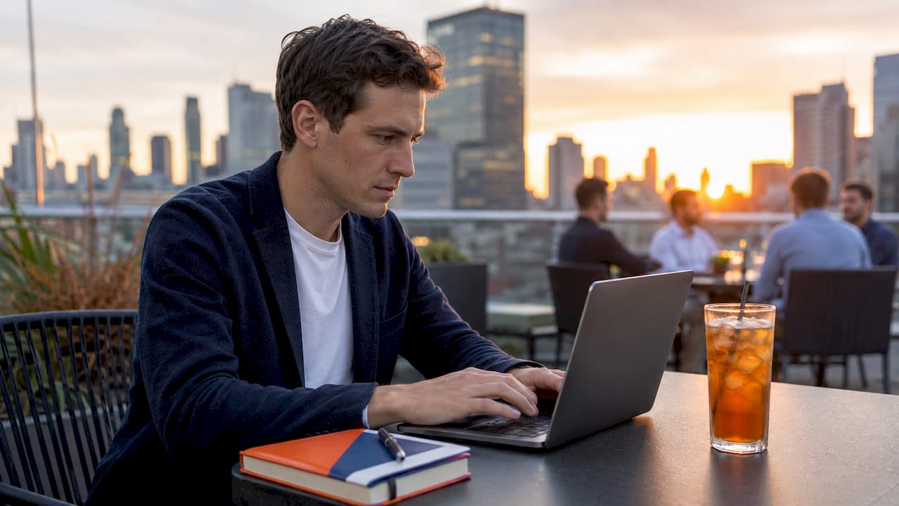 W przestrzeni coworkingowej ktoś przegląda arkusz finansowy start-upu na laptopie.