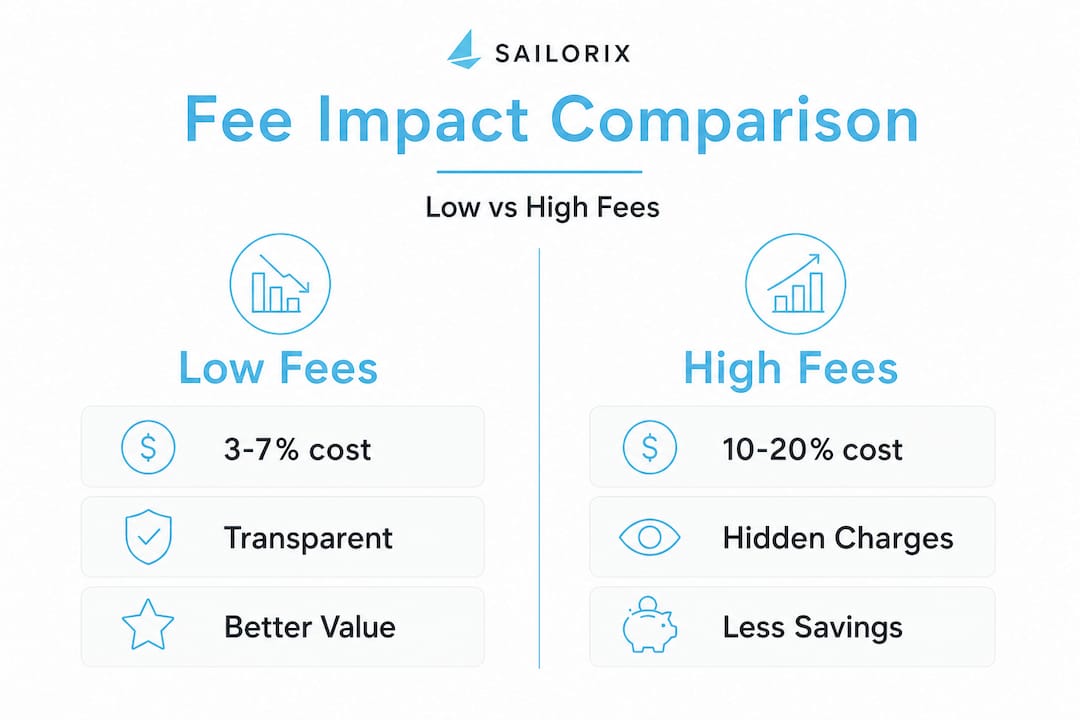 Infographic comparing low and high fee impacts