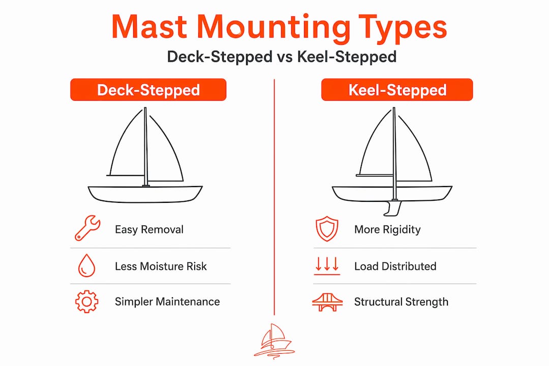 Infographic comparing yacht mast mounting types