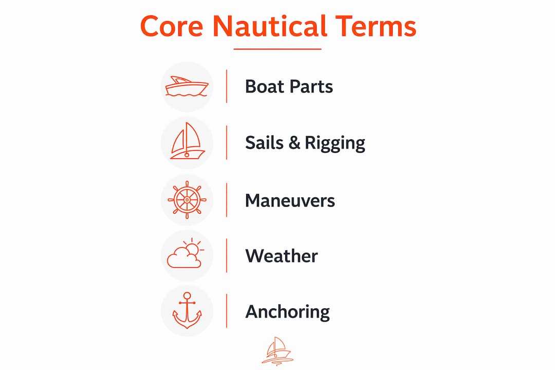 Infographic showing five core nautical term categories