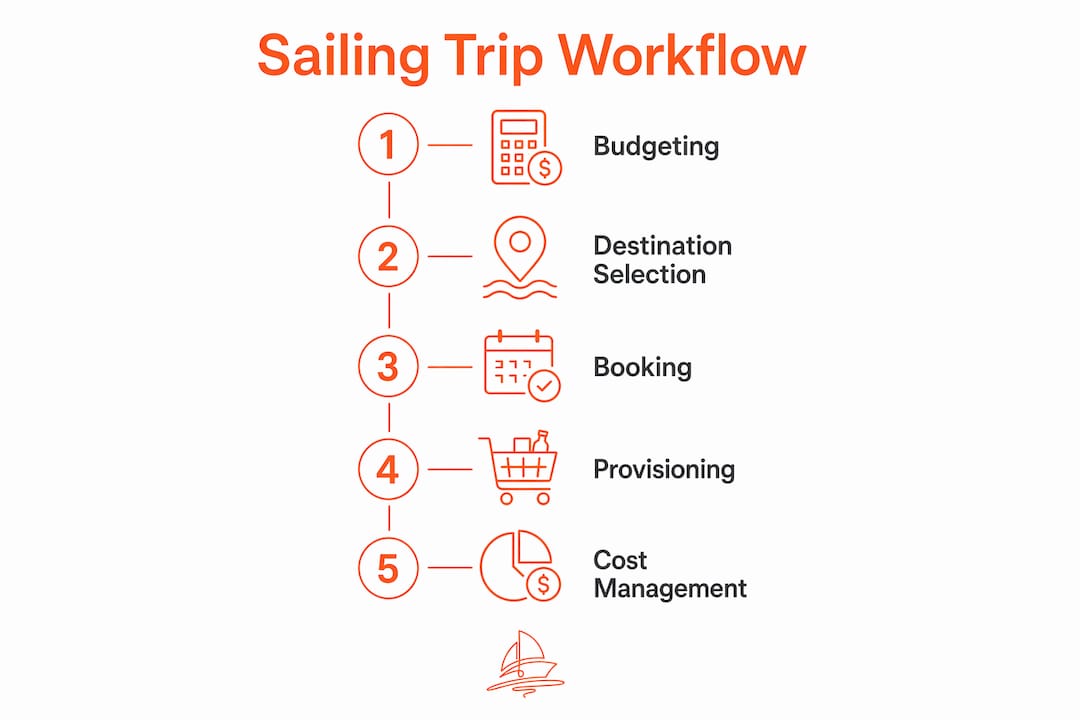 Infographic showing affordable sailing trip workflow steps