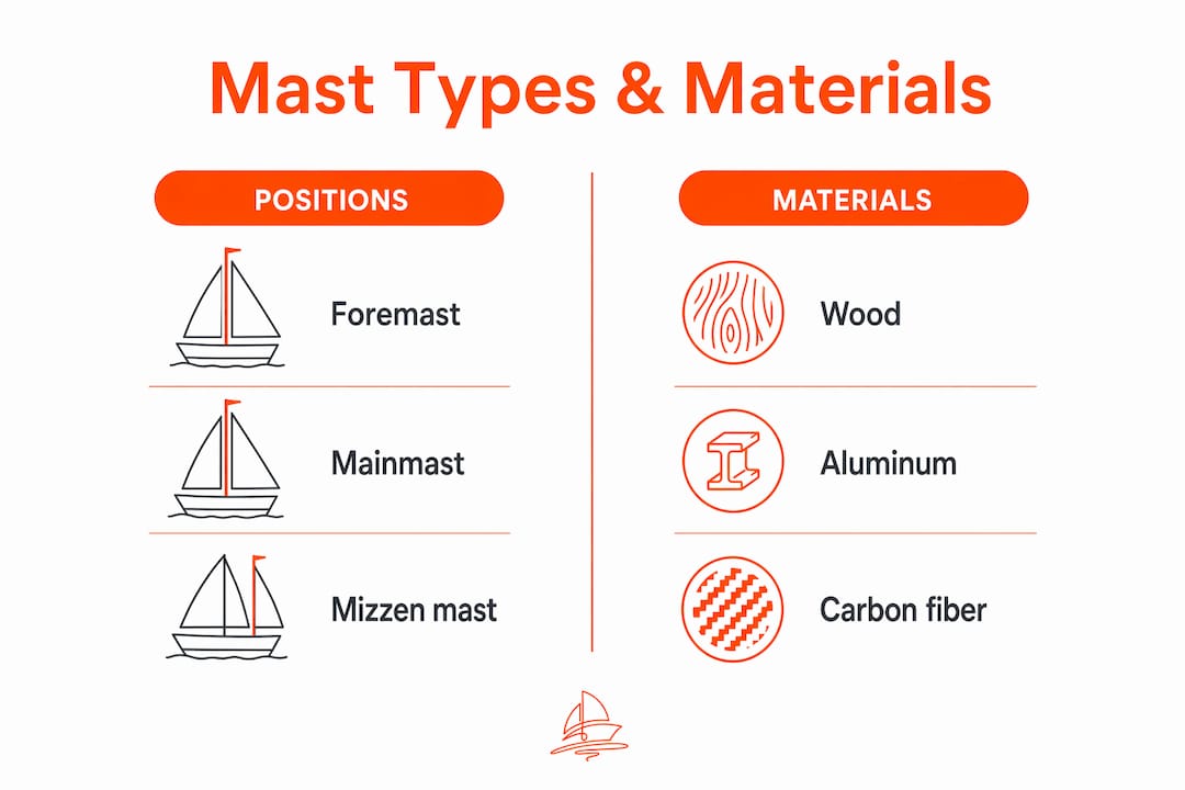 Infographic comparing types and materials of masts
