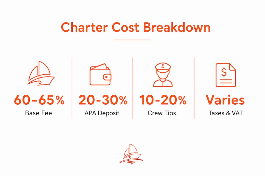 Infographic illustrating yacht charter cost breakdown percentages