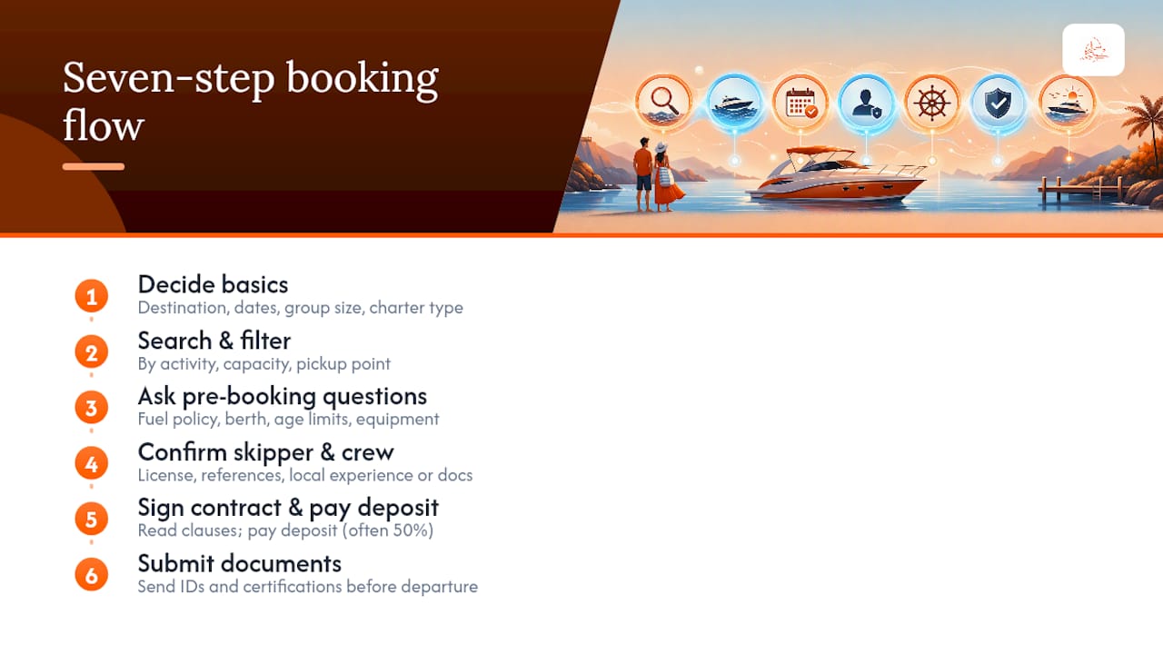 Boat booking step-by-step process infographic