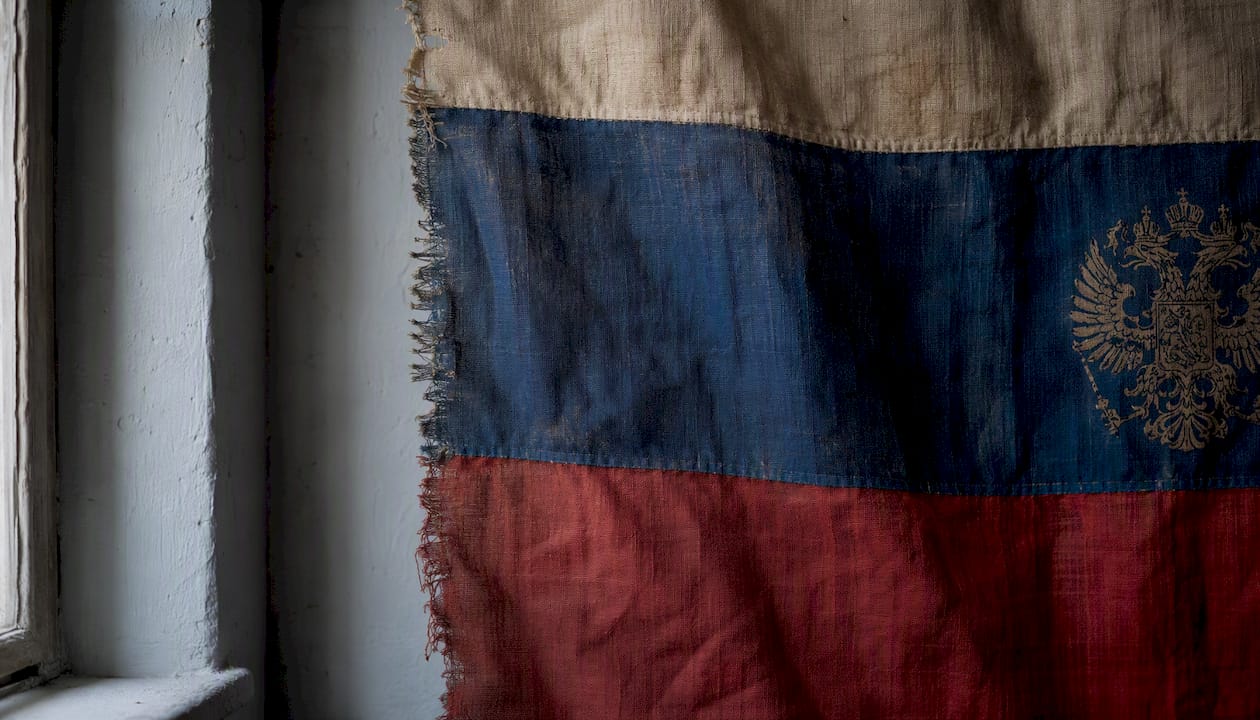 Detailný pohľad na štruktúru látky ruskej vlajky