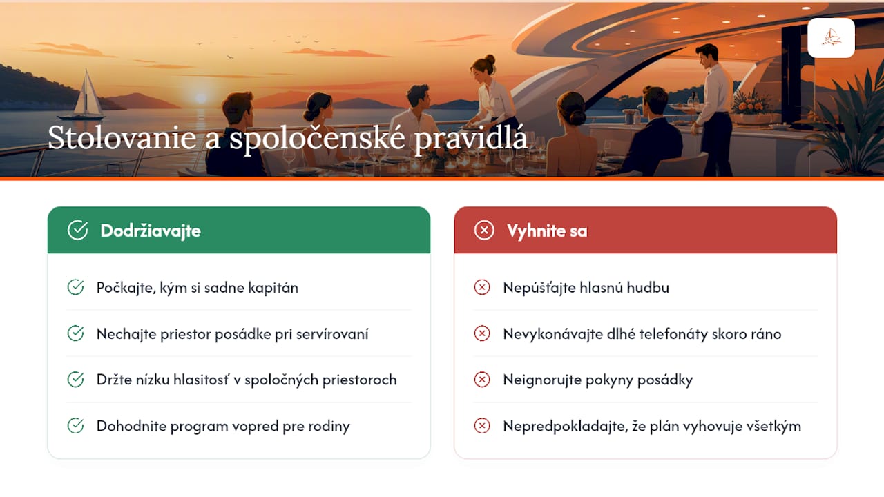 Stolovanie a spoločenský čas na palube — overview diagram
