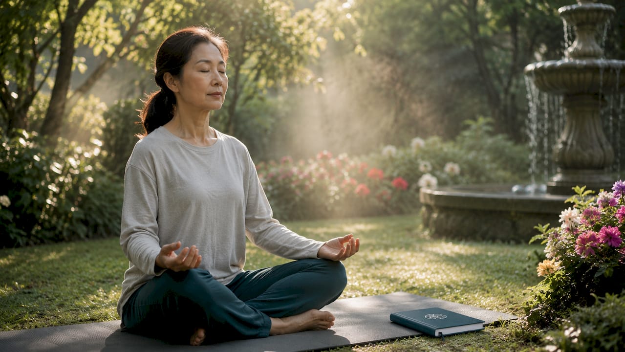 Woman meditating peacefully indoors
