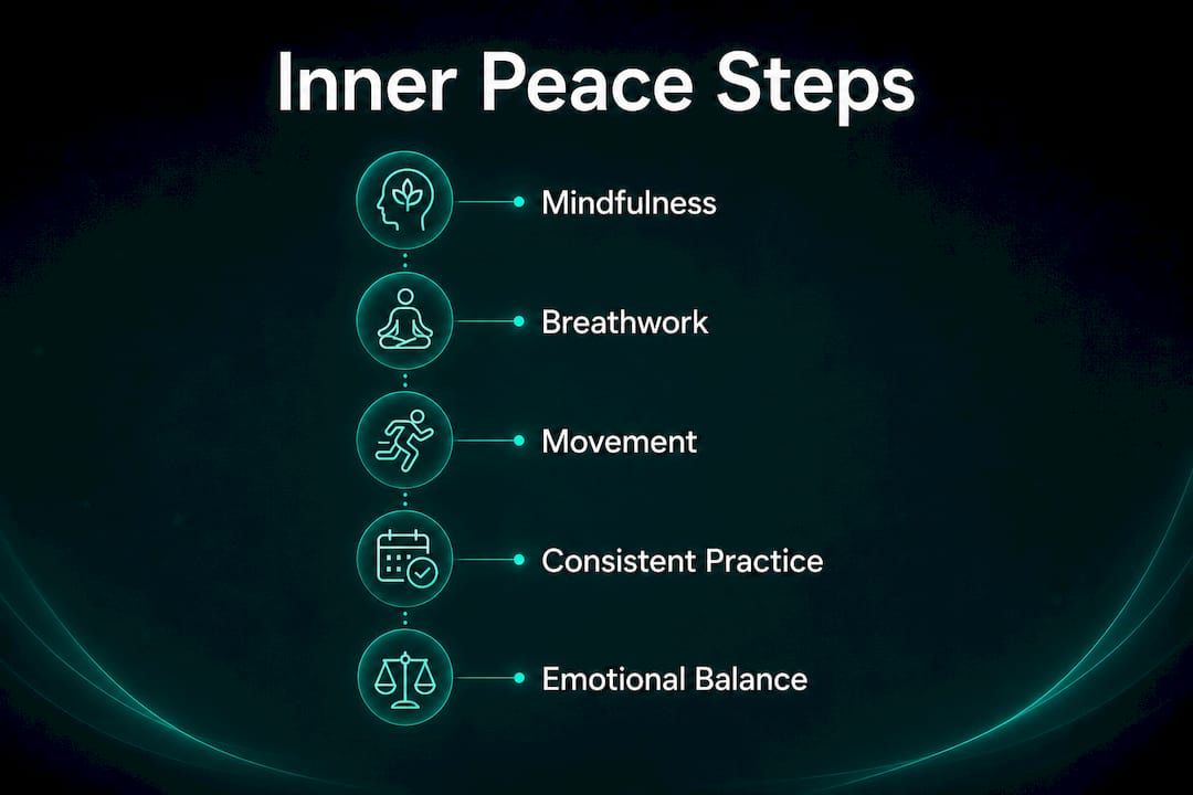 Infographic showing steps to inner peace